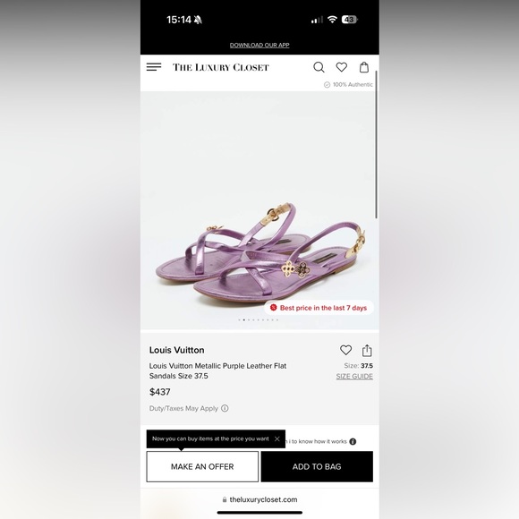 Authentic Louis Vuitton metallic sandals US 5.5 - Picture 3 of 10